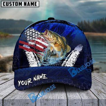 Bluejose Bass Fishing Dark Blue Scratch American Flag scratch Sport Personalized Cap