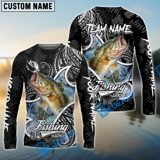 Bluejose Bass Fishing Black White Maori Custom Name & Team Name 3D Shirts