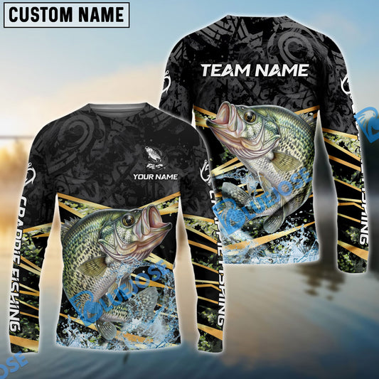 Bluejose Crappie Fishing Black Gold Splash Dynamic Pattern Custom Name & Team Name 3D Shirts