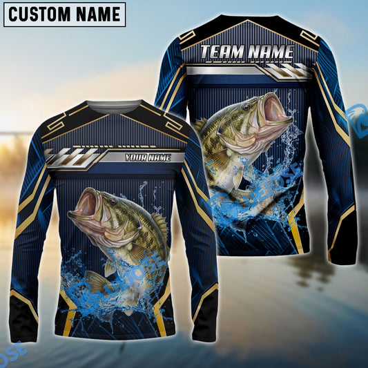Bluejose Bass Fishing Black Gold Geometric Custom Name & Team Name 3D Shirts