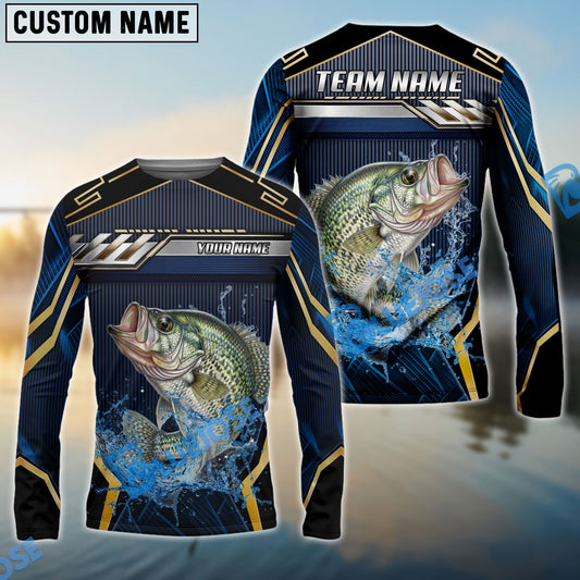 Bluejose Crappie Fishing Black Gold Geometric Custom Name & Team Name 3D Shirts
