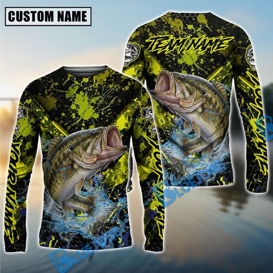 Bluejose Bass Fishing Neon Splash Custom Name & Team Name 3D Shirts