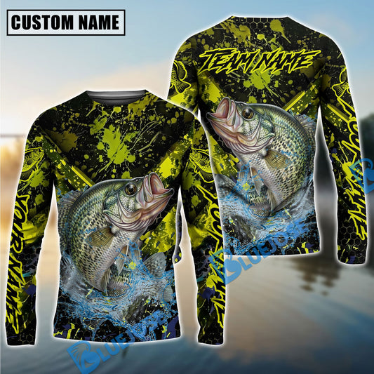 Bluejose Crappie Fishing Neon Splash Custom Name & Team Name 3D Shirts