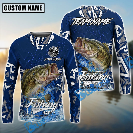 Bluejose Bass Fishing Tribal Blue Custom Name & Team Name 3D Shirts