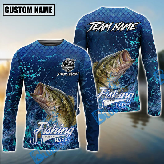 Bluejose Bass Fishing Dark Water Splash Texture Design Custom Name & Team Name 3D Shirts