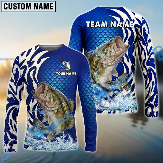 Bluejose Bass Fishing Scale Pattern Tribal Style Custom Name & Team Name 3D Shirts