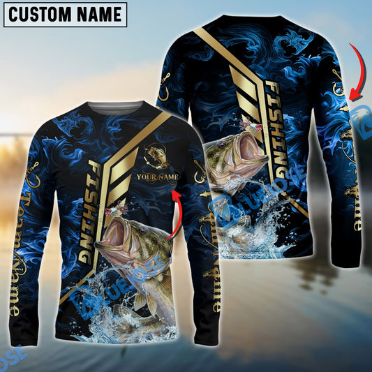 Bluejose Bass Fishing Gold Smoke Premium Sport Style Custom Name & Team Name 3D Shirts