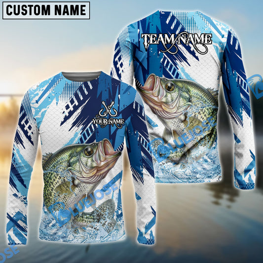 Bluejose Crappie Fishing Blue Water Splash Scale Pattern Custom Name & Team Name 3D Shirts