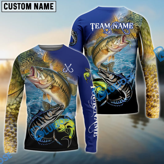 Bluejose Bass Fishing Ocean & Lake Custom Name & Team Name 3D Shirts