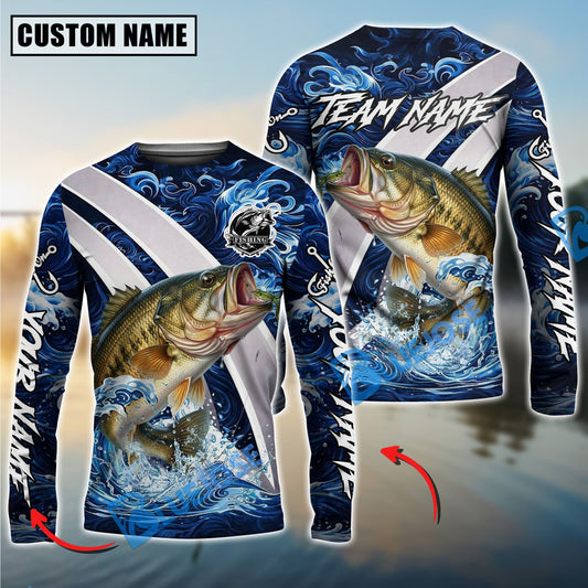 Bluejose Bass Fishing Blue Lava Smoke Silver Line Design Custom Name & Team Name 3D Shirts