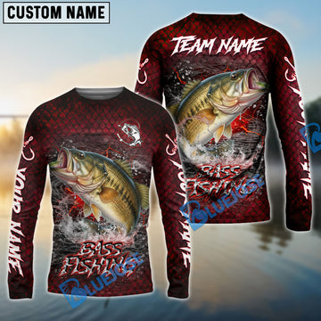 Bluejose Bass Fishing Red Dragon Scale Lightning Custom Name & Team Name 3D Shirts