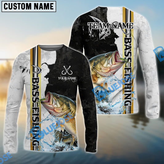 Bluejose Bass Fishing Split Grunge Splash Design Custom Name & Team Name 3D Shirts