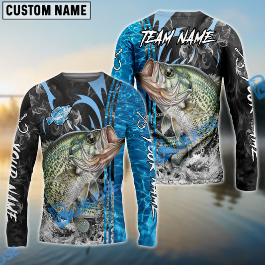 Bluejose Crappie Fishing Sparkling Water Smoke Pattern Design Custom Name & Team Name 3D Shirts