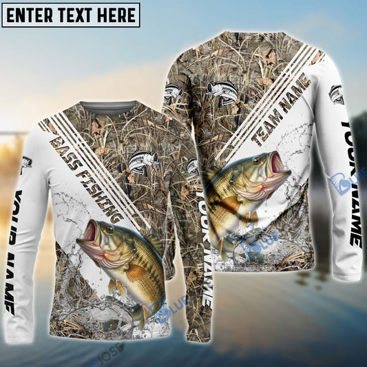 Bluejose Bass Fishing White And Grass Camo Sport Custom Name & Team Name 3D Shirts