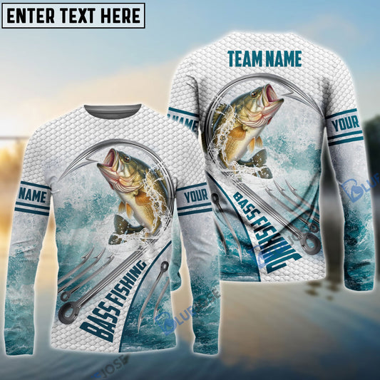 Bluejose Bass Fishing White Fin Water Sport Custom Name & Team Name 3D Shirts