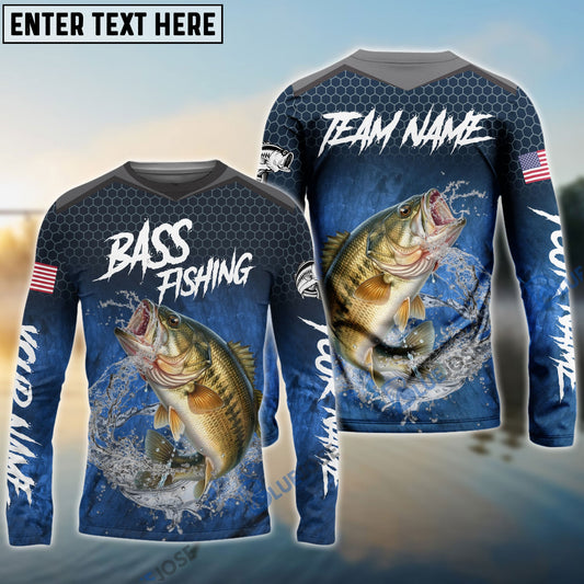 Bluejose Bass Fishing Dark Blue American Sport Custom Name & Team Name 3D Shirts