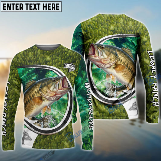 BlueJose Bass Fishing Hook Green Custom Long Sleeves Fishing Shirt