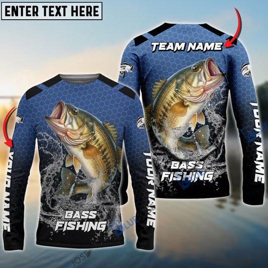 Bluejose Bass Fishing Navy Hexagon Sport Custom Name & Team Name 3D Shirts