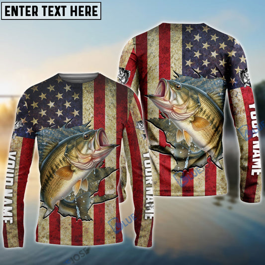 BlueJose Bass Fishing USA Flag Custom Fishing Shirt