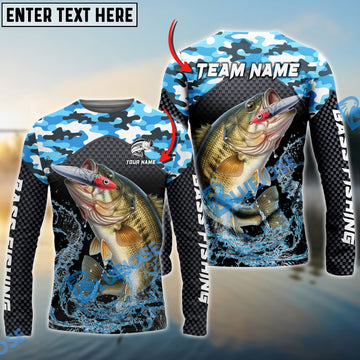 Bluejose Bass Fishing Blue Camo Sport Custom Name & Team Name 3D Shirts