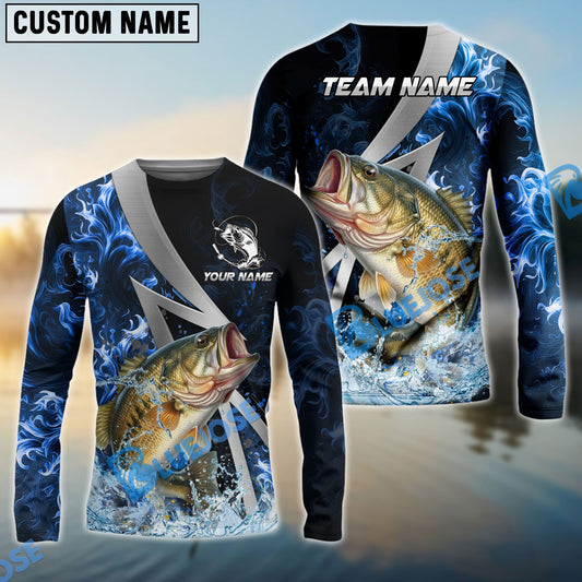 Bluejose Bass Fishing Blue Fire Splash Custom Name & Team Name 3D Shirts