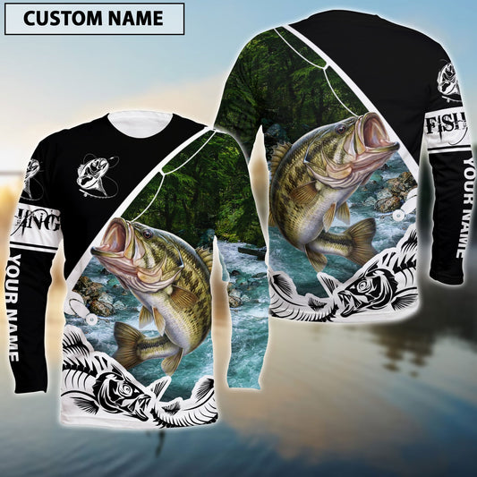 BlueJose Bass Fishing Customize Name Long Sleeve Fishing Shirts