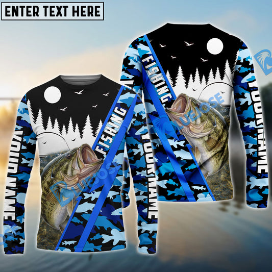 BlueJose Bass Personalized Fishing Blue Camo 3D Shirt
