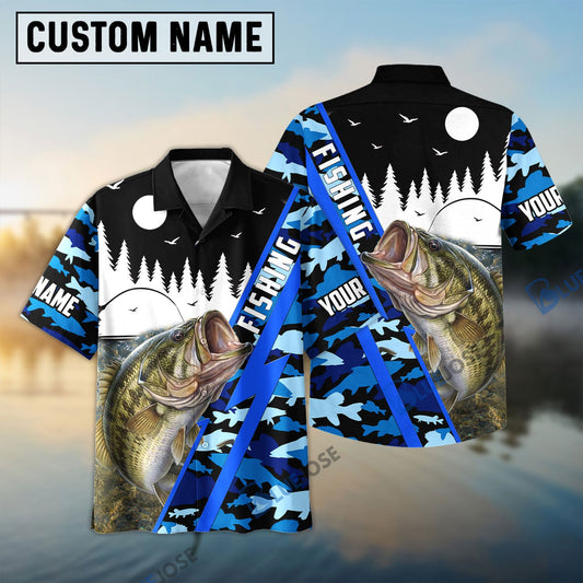 BlueJose Bass Personalized Fishing Blue Camo 3D Shirt