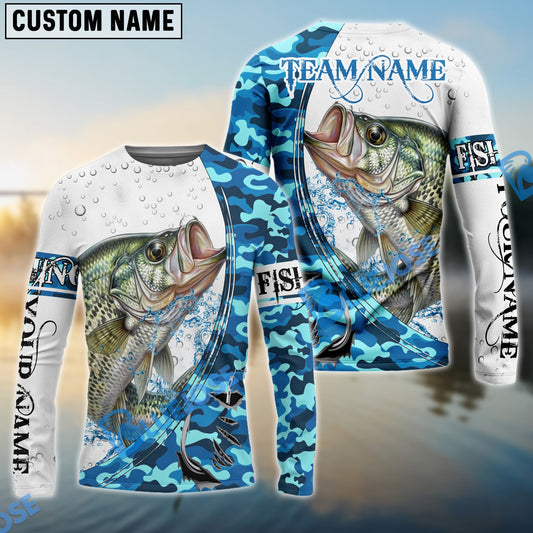 Bluejose Crappie Fishing Blue Camouflage Water Splash Custom Name & Team Name 3D Shirts