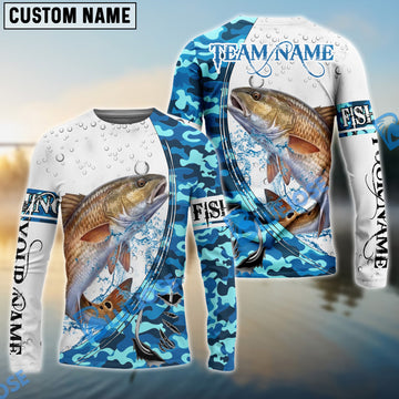 Bluejose Red Fish Fishing Blue Camouflage Water Splash Custom Name & Team Name 3D Shirts