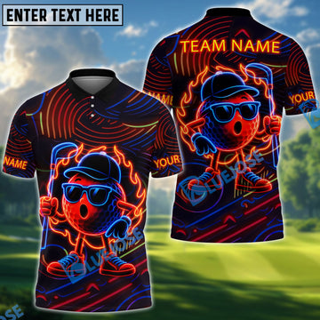 BlueJose Golf Neon Flame Personalized Name, Team Name 3D Shirt (4 Colors)
