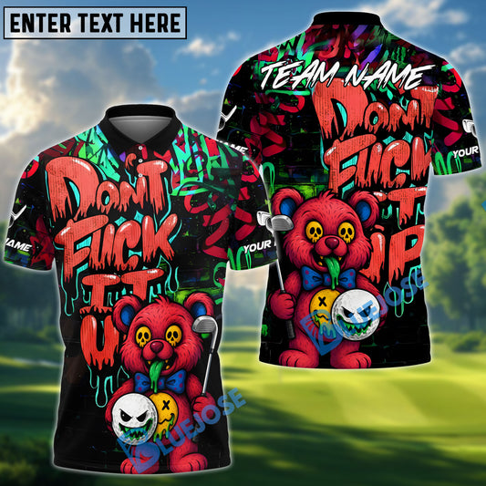 BlueJose Golf Bear Scary Teddy Graffiti Style Personalized Name, Team Name 3D Shirt (4 Colors)