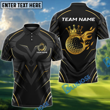 BlueJose Golf Golden Royal Flame Personalized Name, Team Name 3D Shirt (6 Colors)