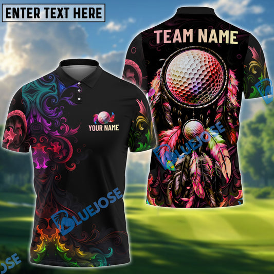 BlueJose Golf Colorful Dreamcatcher Neon Tribal Personalized Name, Team Name 3D Shirt (4 Colors)