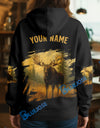 BlueJose Black Moose Hunter Personalized Name Hoodie For Hunting Lover