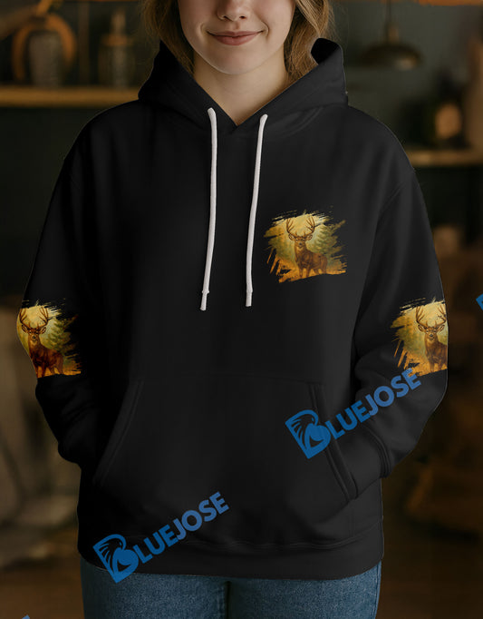 BlueJose Black Deer Hunter Personalized Name Hoodie For Hunting Lover
