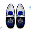 BlueJose Billiards 8 Ball Fusion Skulls White Canvas Loafer Shoes (4 Colors)