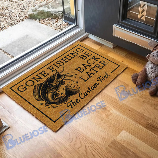 BlueJose Gone Fishing Be Back Later Catfish Fishing Custom Name Coir Doormat