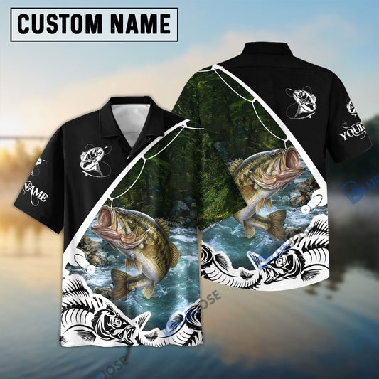 BlueJose Bass Fishing Customize Name Long Sleeve Fishing Shirts