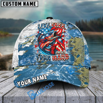 BlueJose Bass Live Free Fish Hard Design Personalized Cap