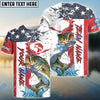 Bluejose Bass Fishing American Flag Red Blue Seawave Custom Name & Team Name 3D Shirts
