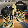 BlueJose Bowling Ball & Pins Royal Gold Strike Customized Name, Team Name 3D Shirt (4 Colors)