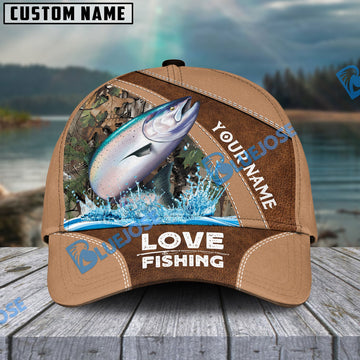 BlueJose Personalized Salmon Fishing Leather Pattern Classic 3D Cap
