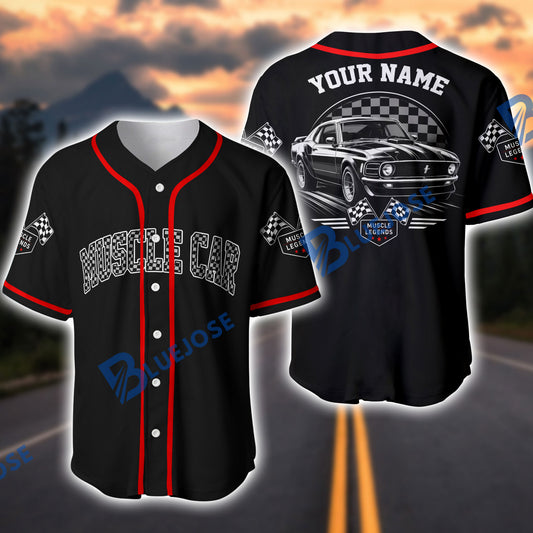 BlueJose Personalized Car Muscle Legends Classic Mustang Racing Baseball Jersey