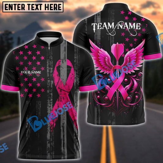 BlueJose Darts Pink Ribbon Breast Cancer Awareness Personalized Name Shirt