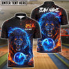 BlueJose Bowling & Pins Fire Lion Power Art Customized Name, Team Name 3D Shirt (6 Colors)