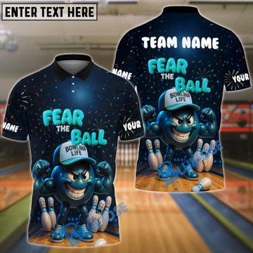 BlueJose Bowling Fear the Ball Cartoon Power Style Customized Name, Team Name 3D Shirt (4 Colors)