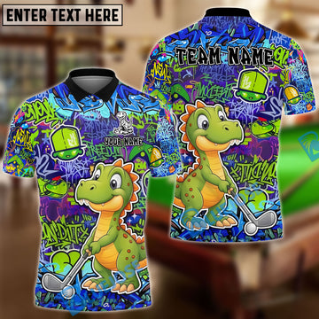 BlueJose Golf Graffiti Cute Dinosaur Personalized Name, Team Name 3D Shirt (4 Colors)