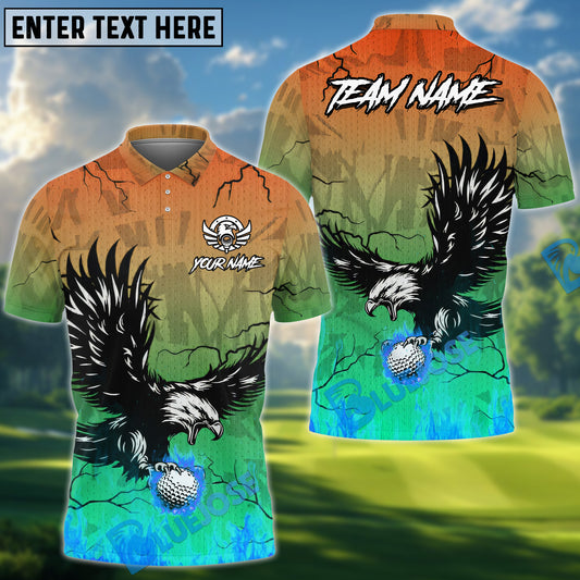 BlueJose Flaming Swing Eagle Golf Shirt, Customized Name & Team Name 3D Shirts (4 Colors)
