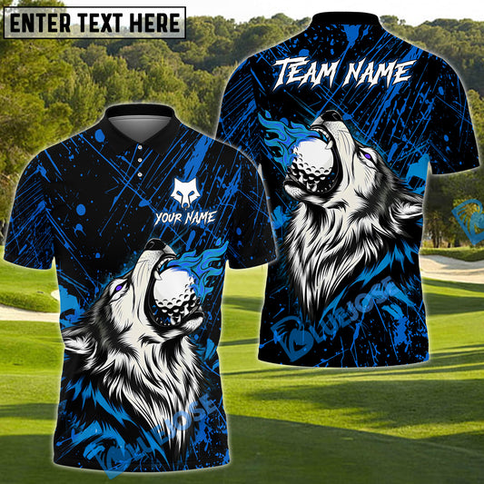 BlueJose Wildfire Wolf Swing Golf Shirt, Customized Name & Team Name 3D Shirts (4 Colors)